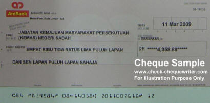 Cheque Sample - Malaysia Cheque Writer Software (PERISIAN MENULIS CEK)